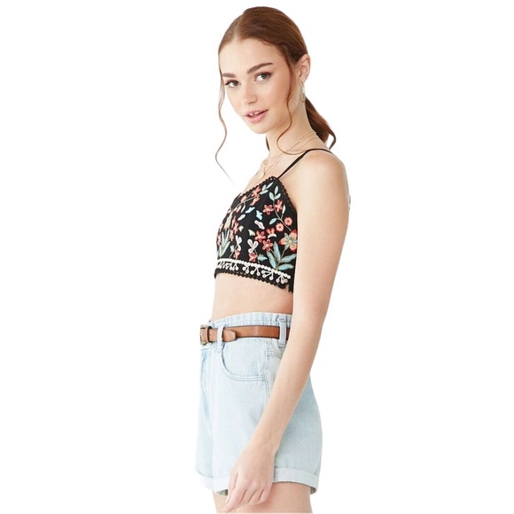 Forever 21 Floral Embroidered Bralette Black Crop Top (L) - Picture 14 of 15